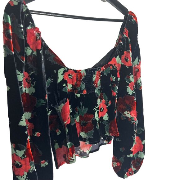 NWT Rixo Bridgette Black Red Sweetheart Neckline Velvet Floral Print Long Sleeve - Picture 4 of 12